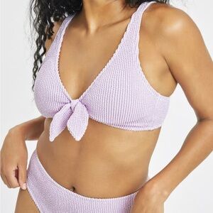 Ruched Plunge Bralette & Bikini Swim Bottom - Lilac